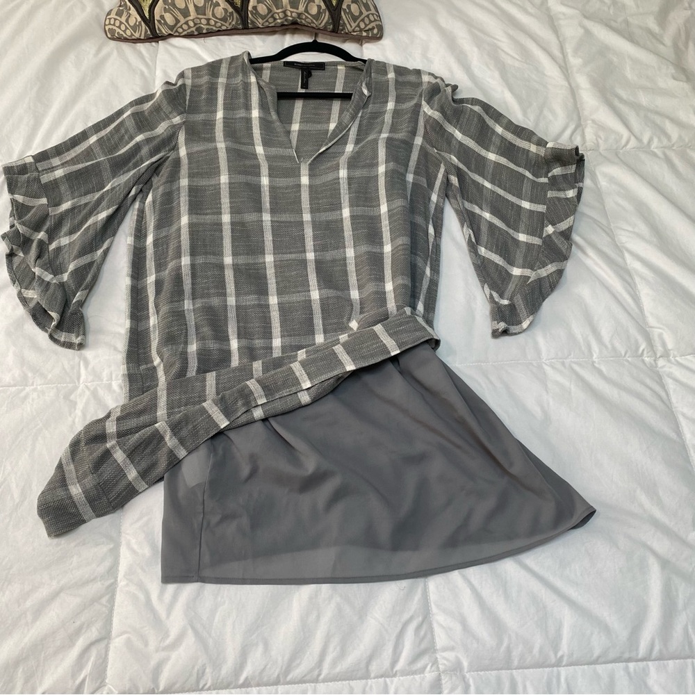 BCBG Tati Plaid Linen Dress with Slip - Picture 5 of 6